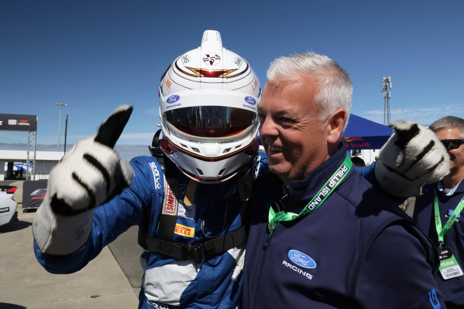 Chris Ward (right) with Mustang Cup Australia race winner Cameron McLeod.