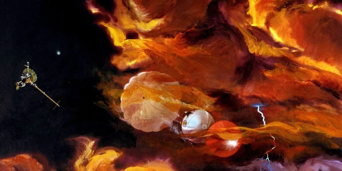 An artist’s impression of NASA's Galileo probe entering Jupiter’s atmosphere. Credit: NASA