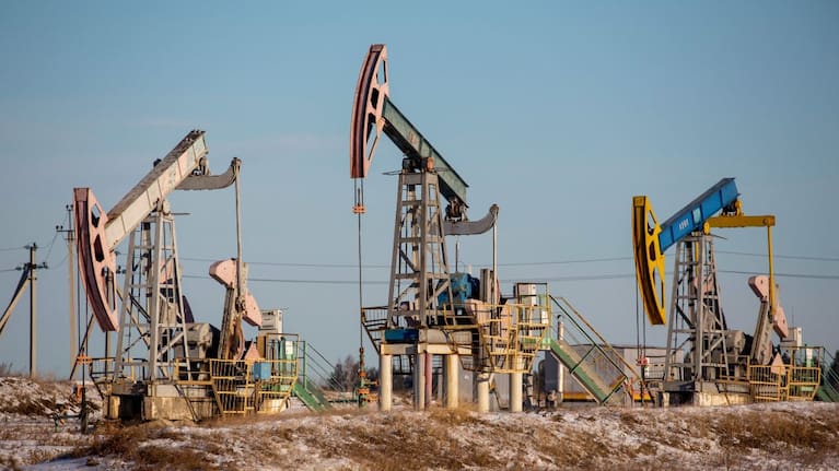 Oil pumping jacks in the Republic of Bashkortostan, Russia