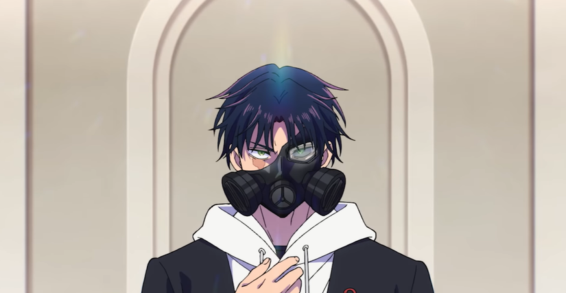 A young man in a gas mask looks ahead in anger in Marriagetoxin