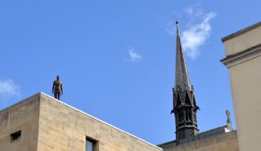 Hidden bronze figure watches Oxford's Broad Street