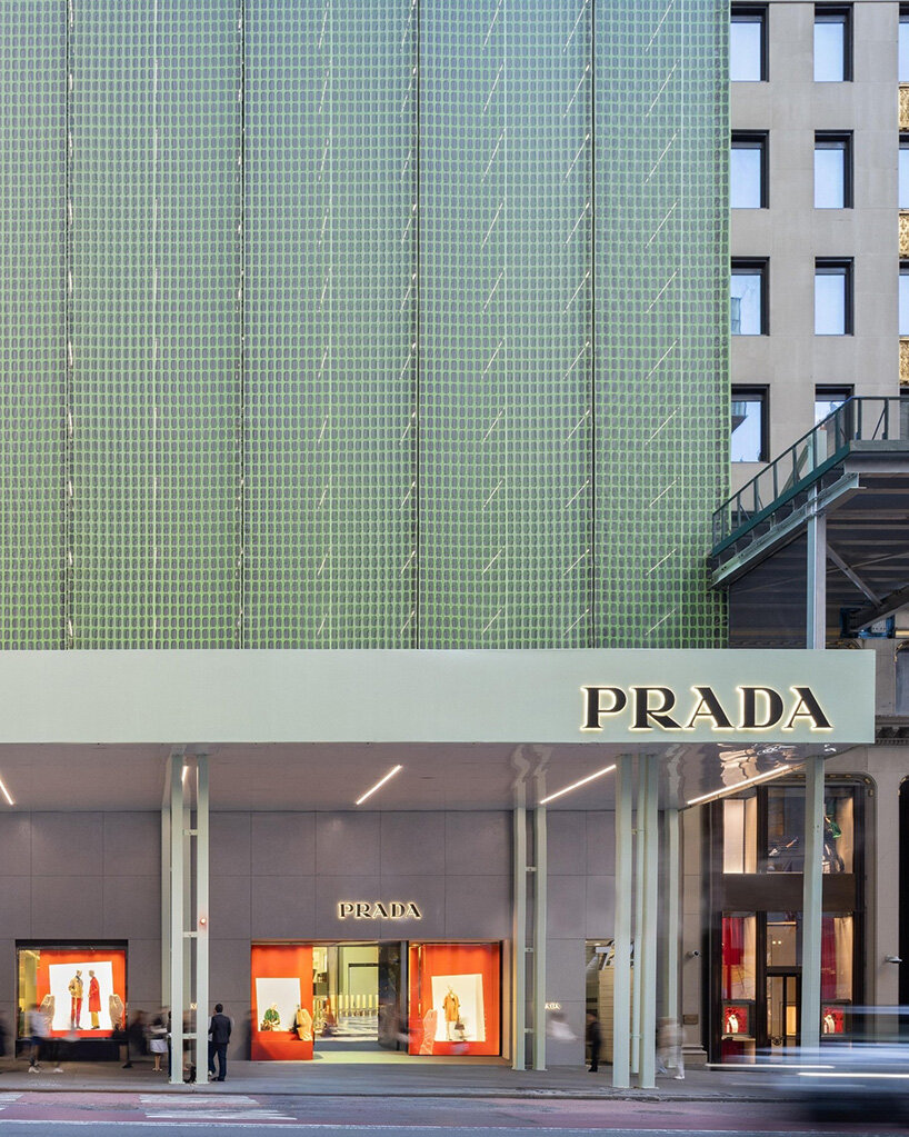 shimmering moiré facade of prada flagship in NYC rethinks the permanence of scaffolding - 3
