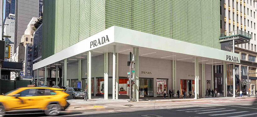 shimmering moiré facade of prada flagship in NYC rethinks the permanence of scaffolding - 1