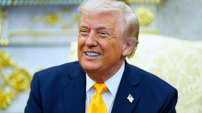 President Donald Trump speaks during a meeting with Japan's Prime Minister Sanae Takaichi in the Oval Office of the White House.
