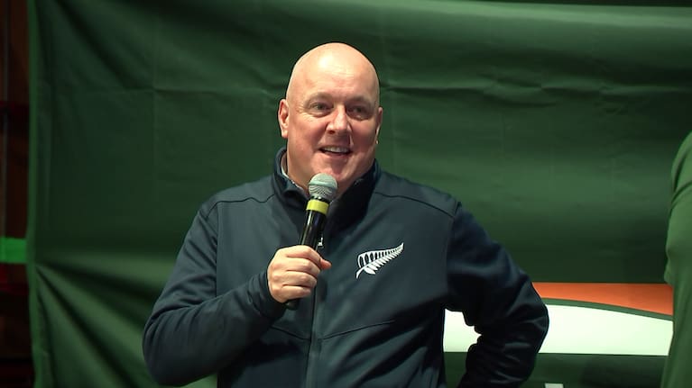 Prime Minister Christopher Luxon speaks at the event on Thursday.