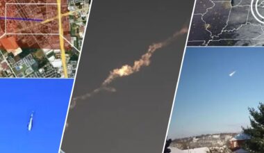 panel image showing various fireballs from different angles and locations.