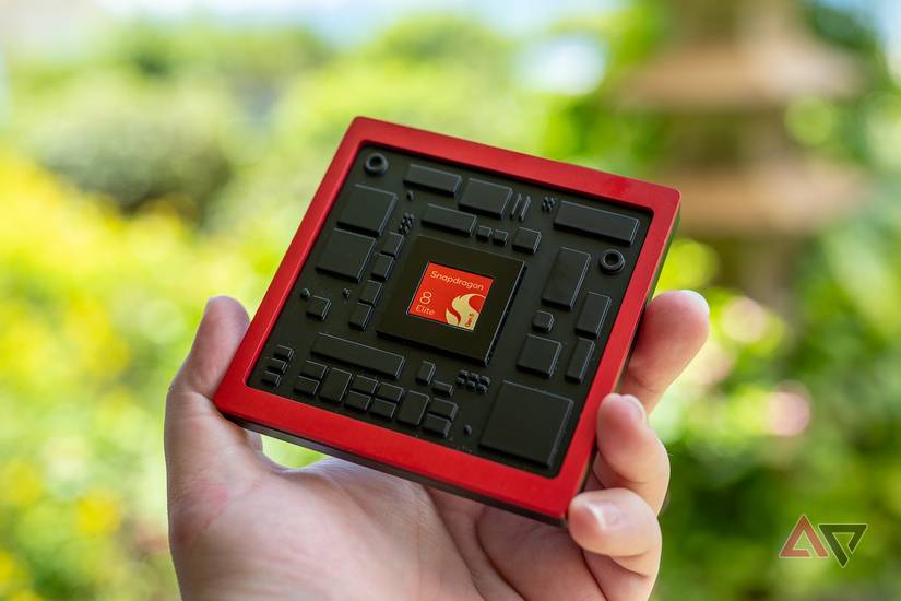 Hand holding model of Qualcomm Snapdragon 8 Elite Gen 5