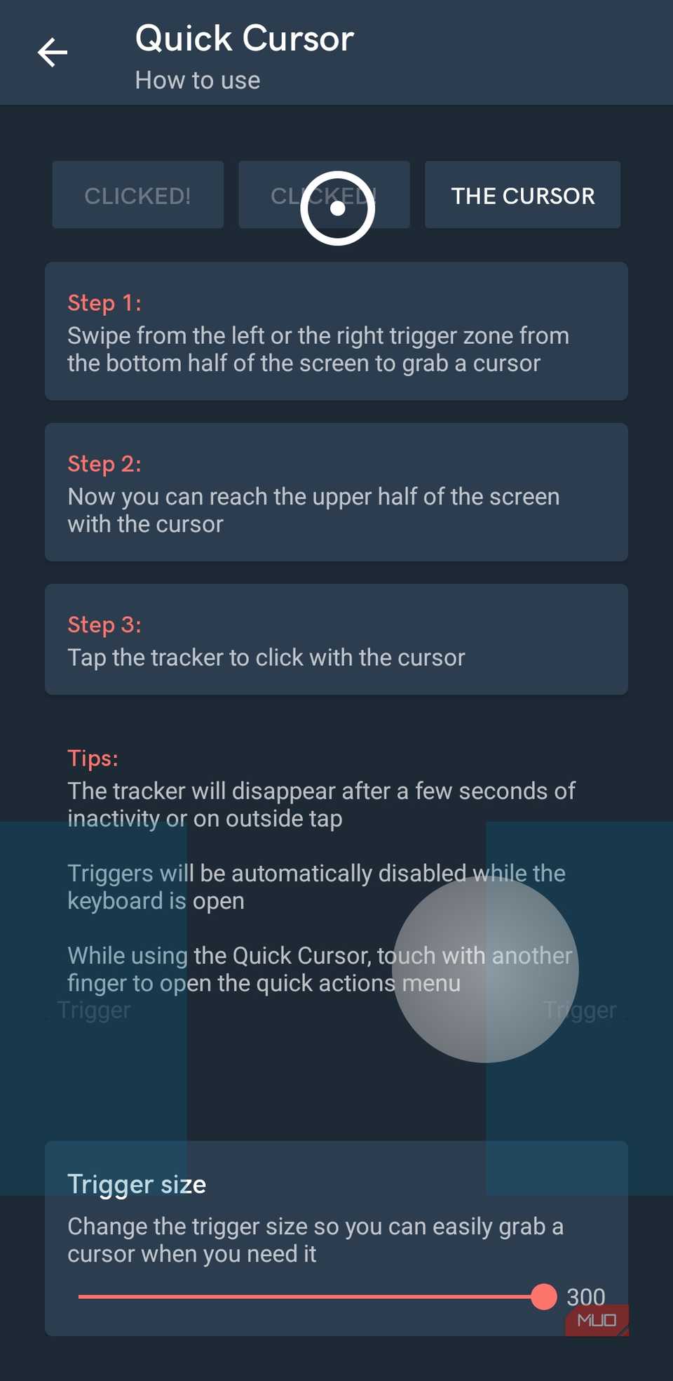 Quick Cursor app on Andorid phone