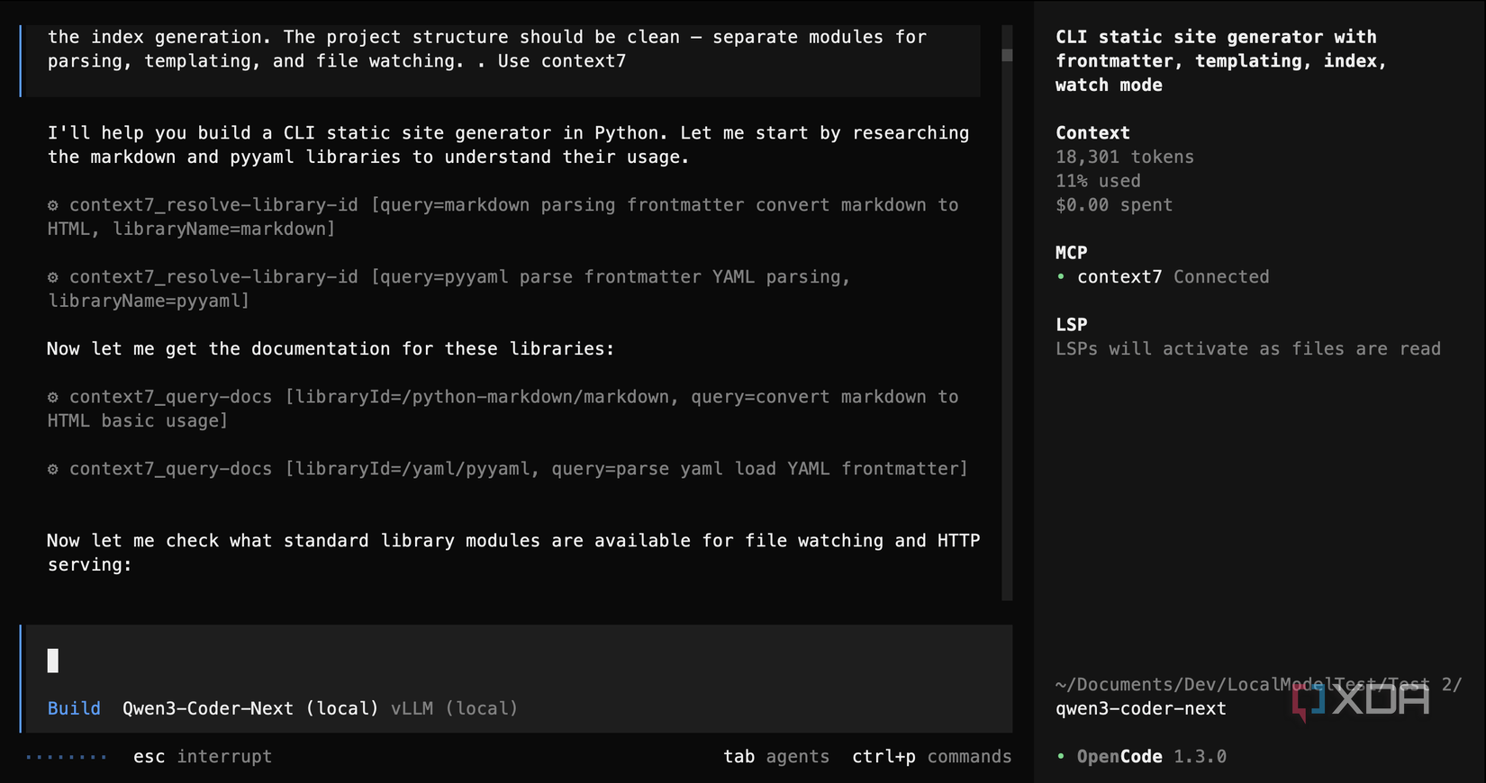 Qwen3 Coder Next in OpenCode using Context7
