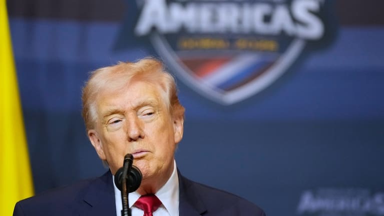 resident Donald Trump speaks at the Shield of the Americas Summit, Saturday, March 7, 2026.