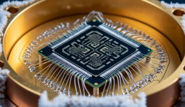 Superconducting quantum processor chip cooled to near absolute zero