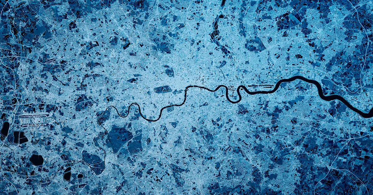 ESA Copernicus Sentinel view of Greater London and the River Thames, captured February 2019. Credit: Frank Ramspott/NASA/ESA/Getty Images