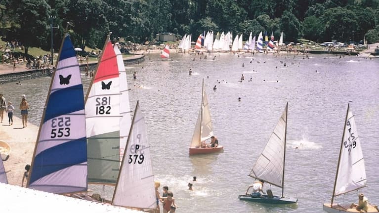 Sailing boats are assembled at Blockhouse Bay Beach for race day in 1957. Photo: Supplied / Blockhouse Bay Historical Society Bill Glen Collection
