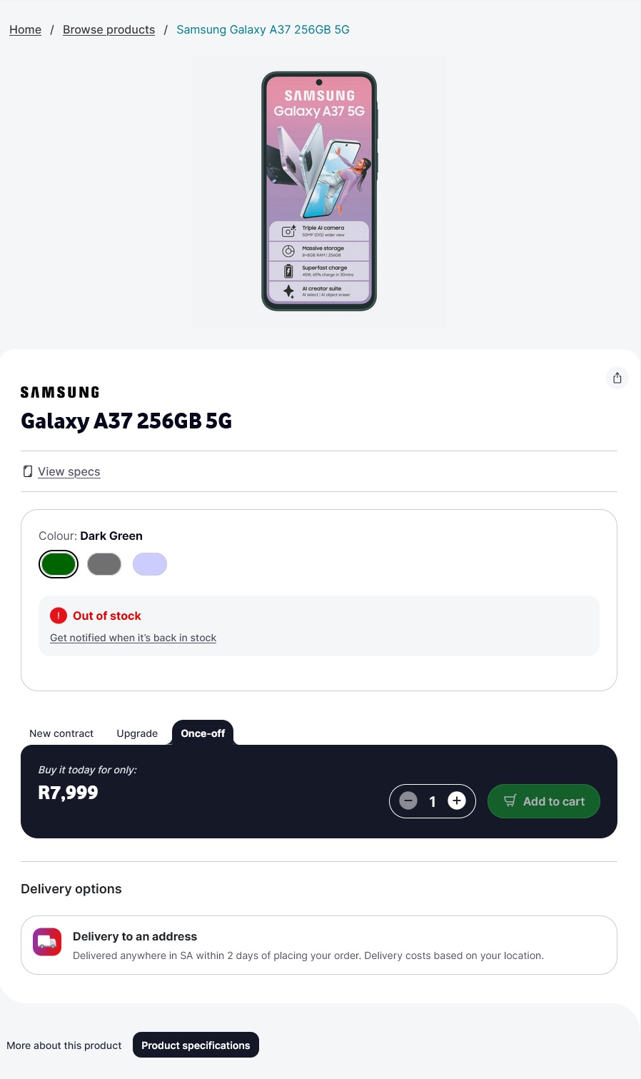 samsung galaxy a37 vodacom listing 1