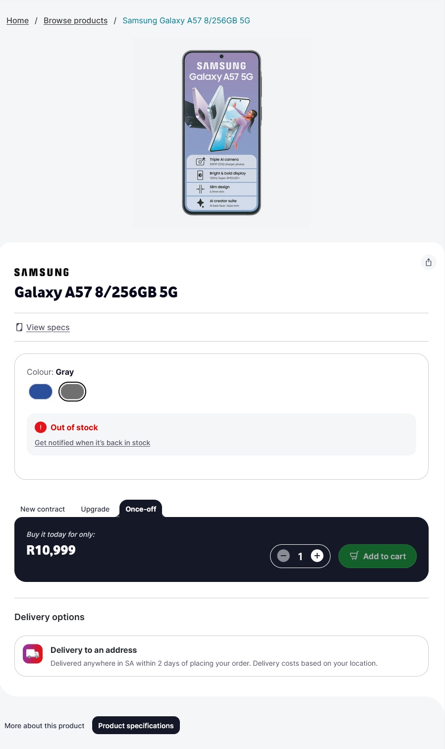 samsung galaxy a57 vodacom listing 1