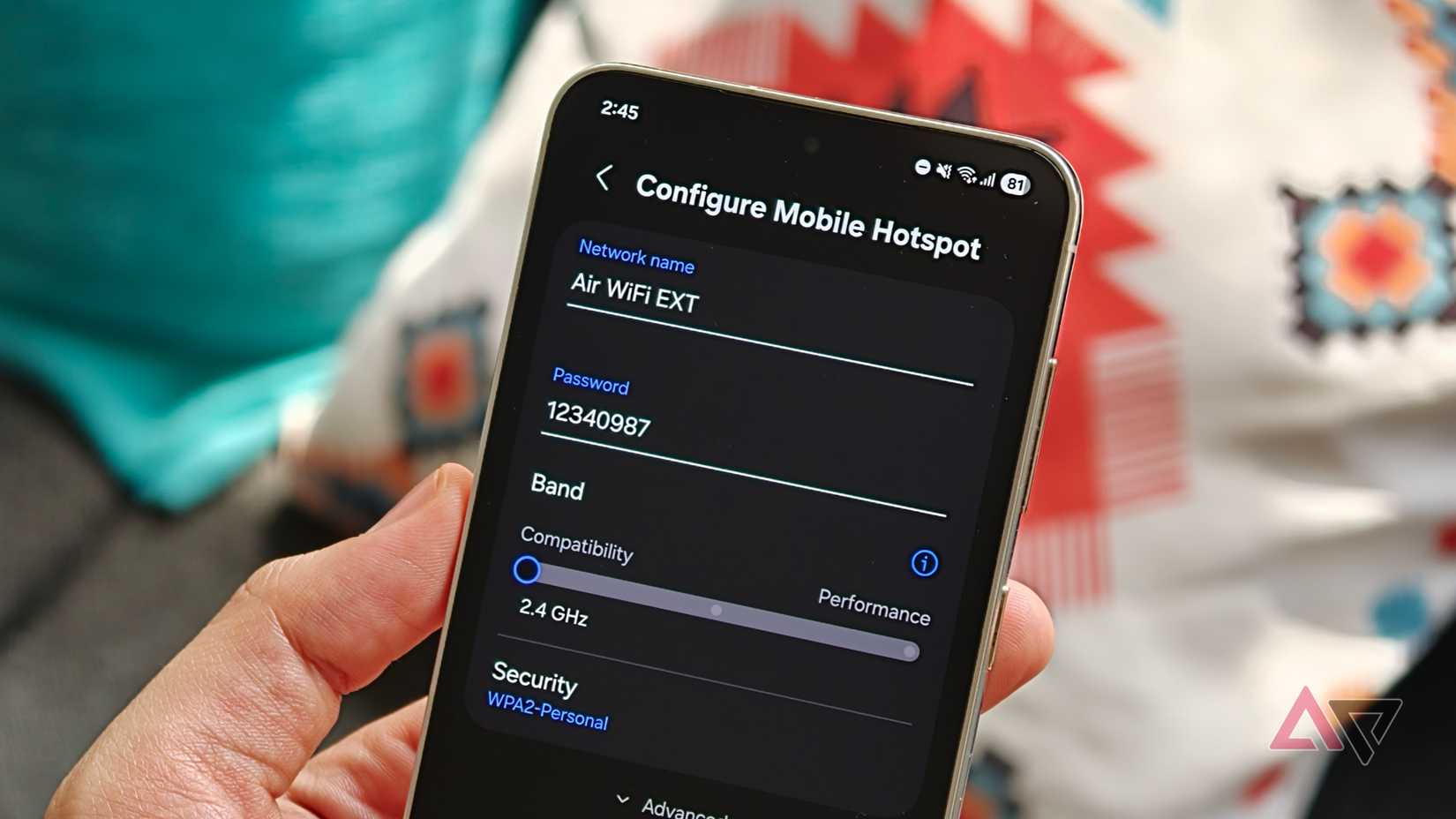 Configuring the name, password, and band of mobile hotspot on a Samsung Galaxy device