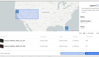 A screen capture of the Satellite Data Explorer showing area of interest, available thumbnail images, imagery type, and vendor.
