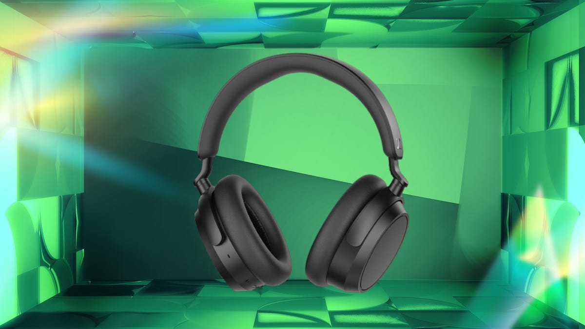 Sennheiser Accentum Plus Bluetooth headphones in black with a green background
