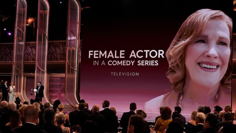 Seth Rogen accepts the award for outstanding performance by a female actor in a comedy series for The Studio on behalf of Catherine O'Hara during the 32nd Annual Actor Awards.