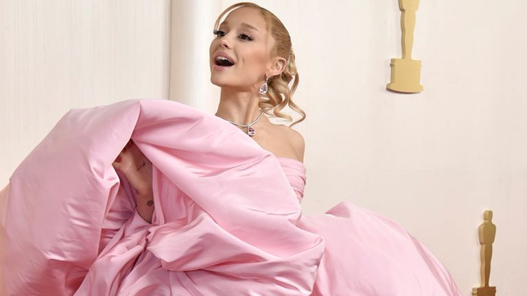 Somehow making pink and puffy work in 2024 - Ariana Grande. Pic: AP