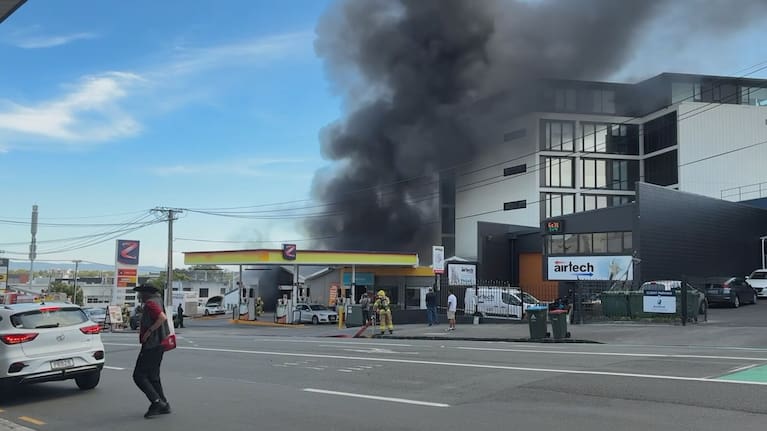 Smoke can be seen from a fire behind a Z petrol station in Ponsonby.