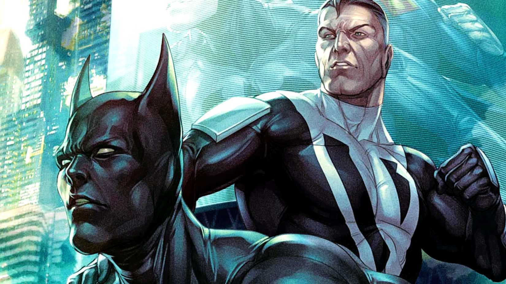 Superman and Batman Beyond strike a fighting pose in DC Comics art