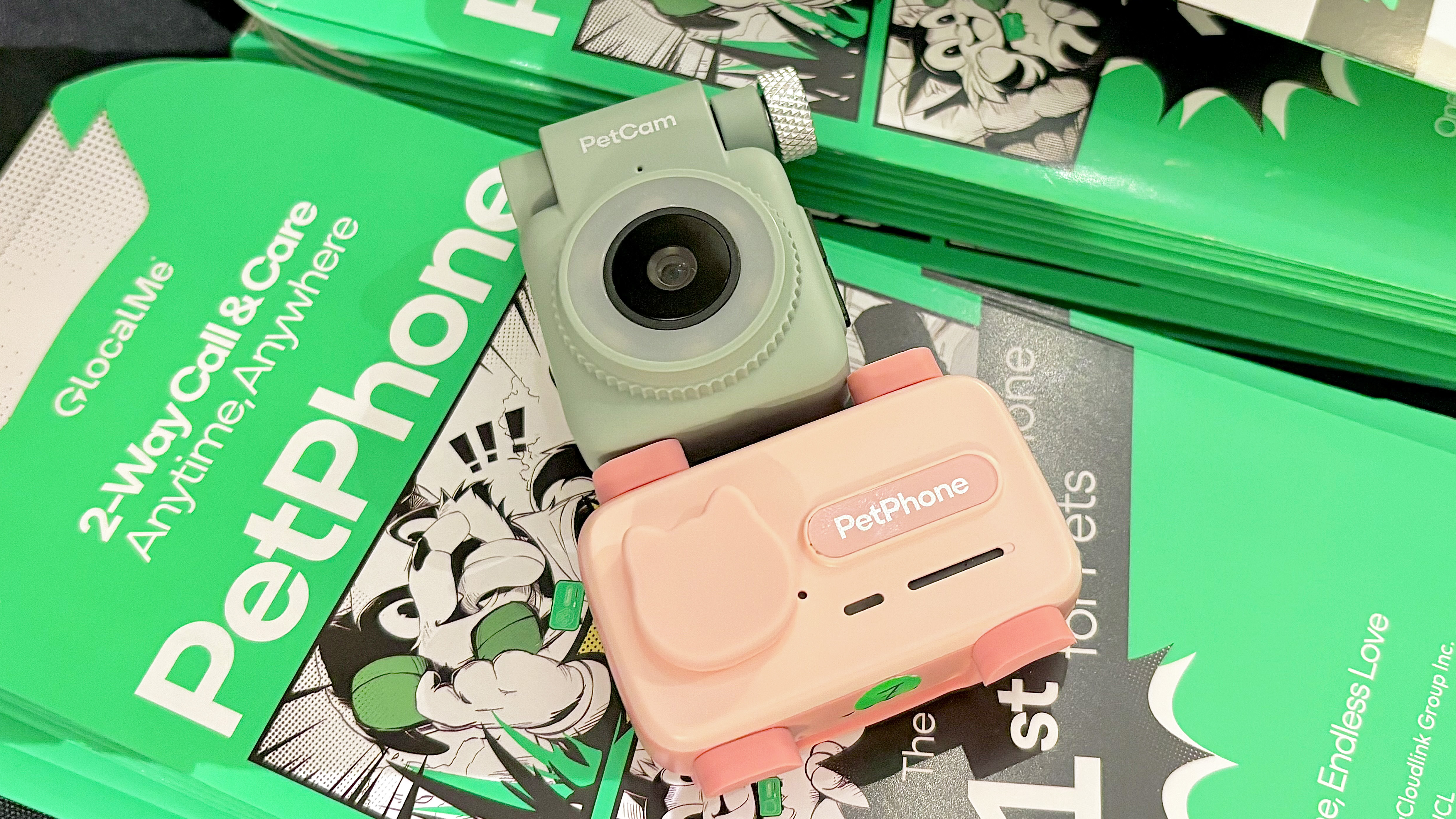 Close-up of the PetPhone, a wearable pet smartphone that attaches to a collar