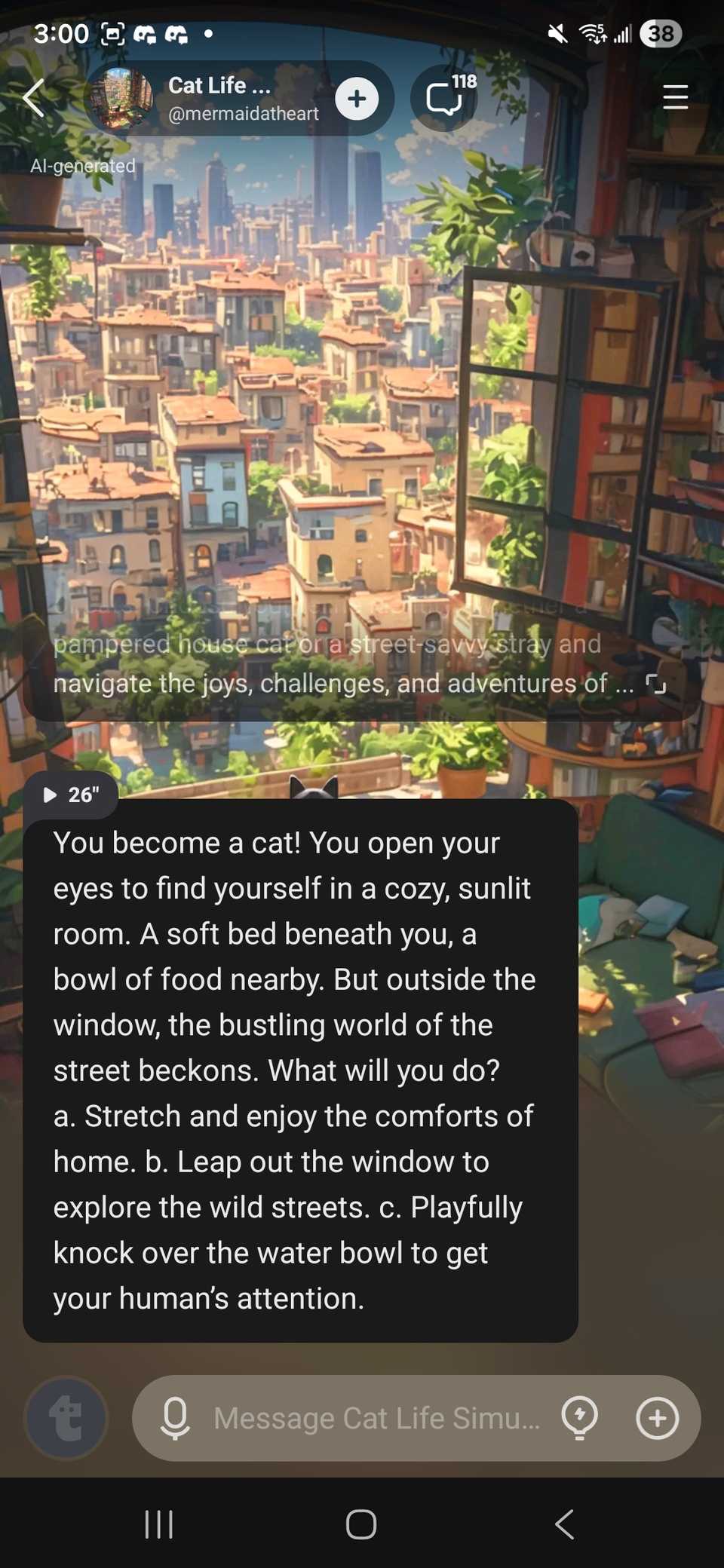 Cat life structured chat in the Talkie app