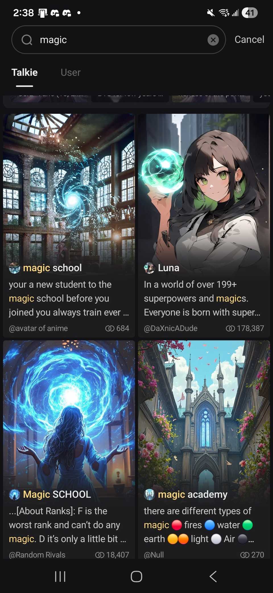 Searching a theme in the Talkie app to find a story