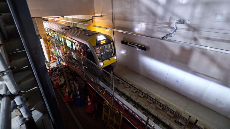 The first train to be tested in Auckland's City Rail Link travels through Maungawhau in February. 