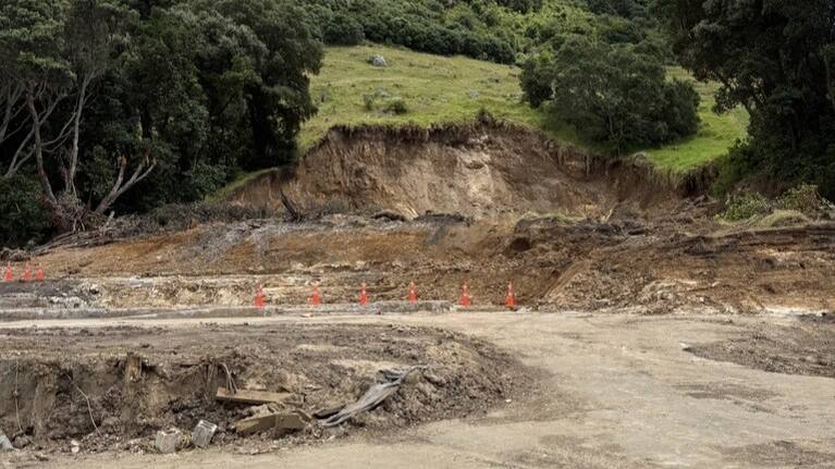 The site of the Mount Maunganui landslide on February 10, 2025.