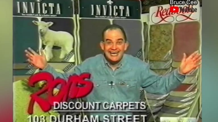 Thompson appears in a TV commercial for Ron's Discount Carpets