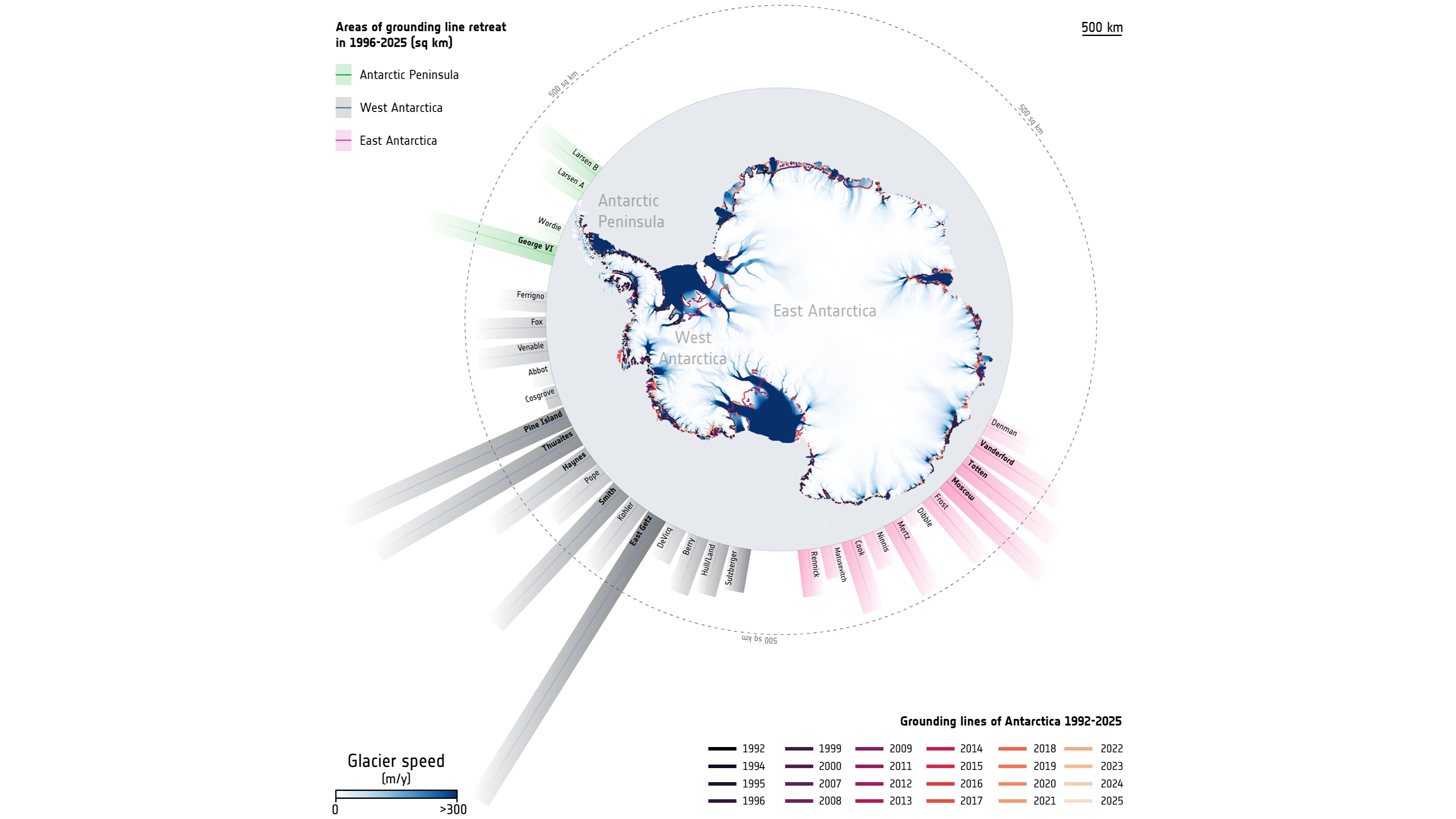 map of antarctica showing how ice cover has gone down over time