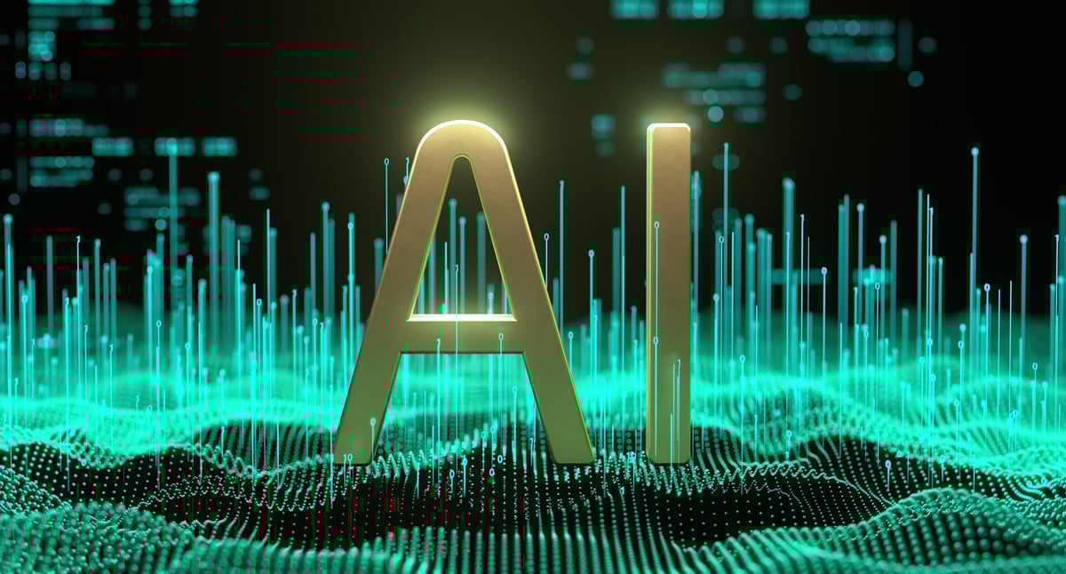 The letters AI against a futuristic background.
