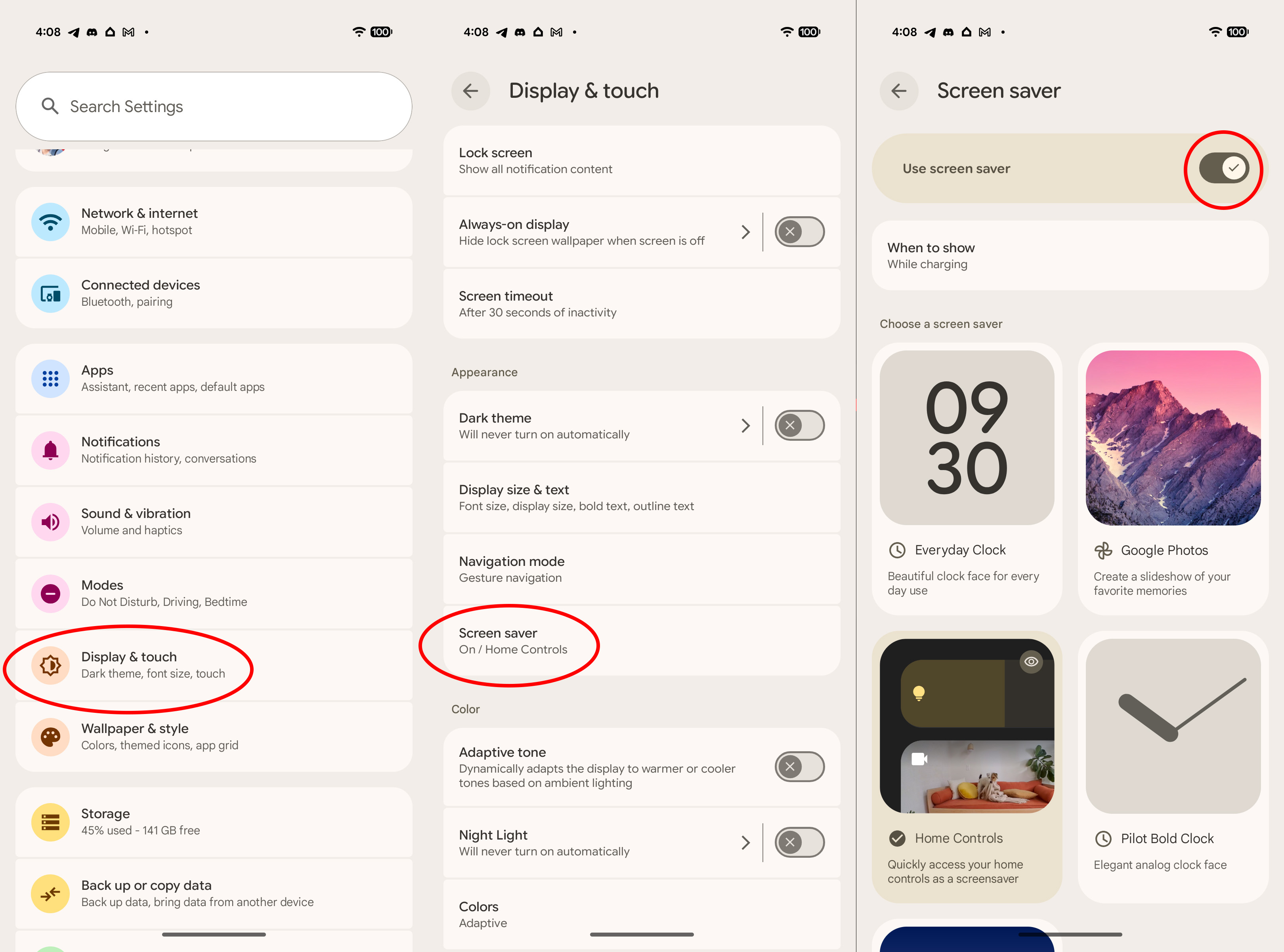 How to enable the screen saver function on a Google Pixel 10 with Android 16