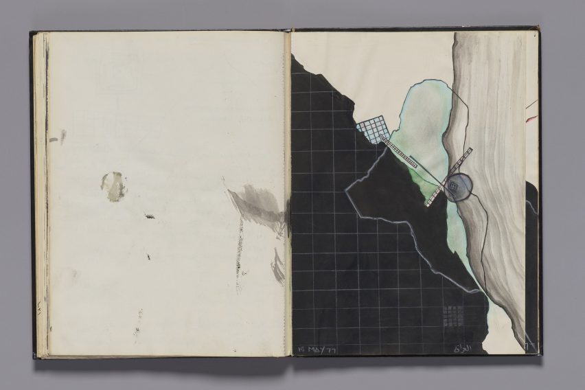 A page from Zaha Hadid's student sketchbook