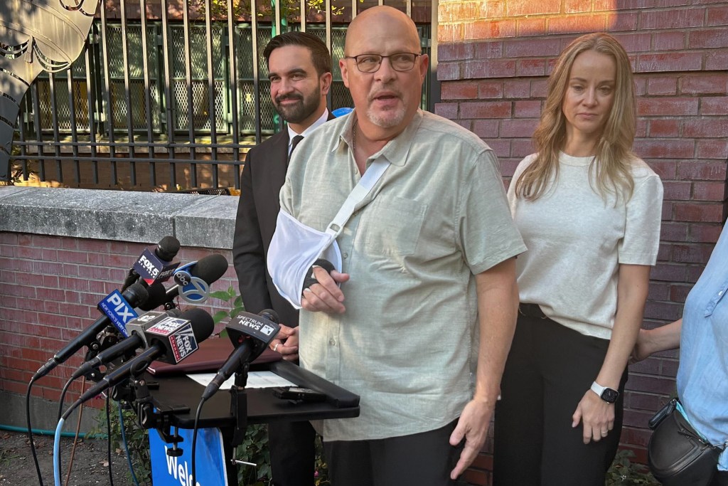 UFT President Michael Mulgrew joined Democratic mayoral nominee Zohran Mamdani outside I.S. 5 in Elmhurst, Queens