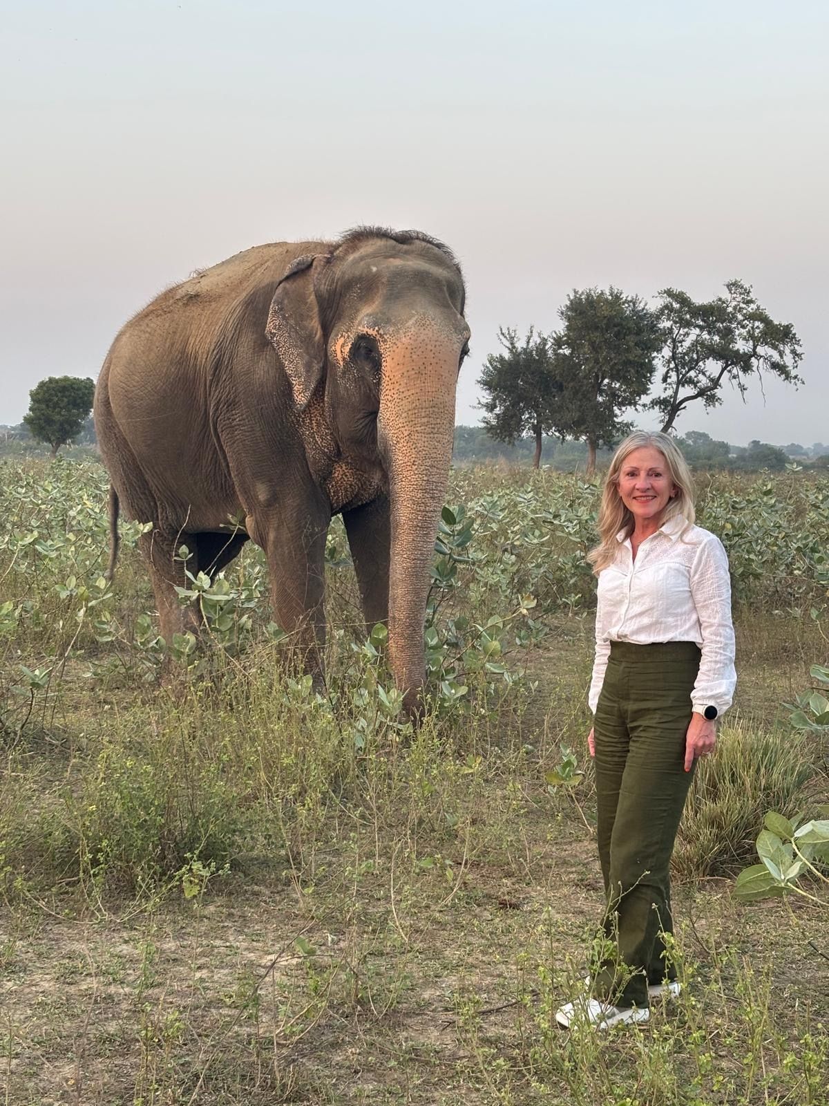 Linda Whiteley of Wildlife SOS shares a snap with a rescued elephant