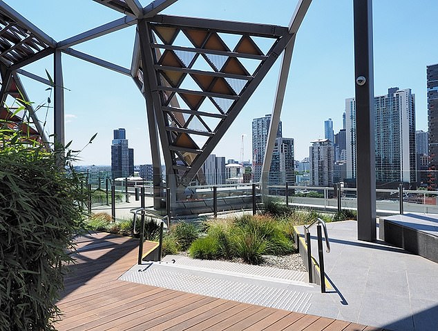 The rooftop terrace at the NAB building in Docklands is pictured