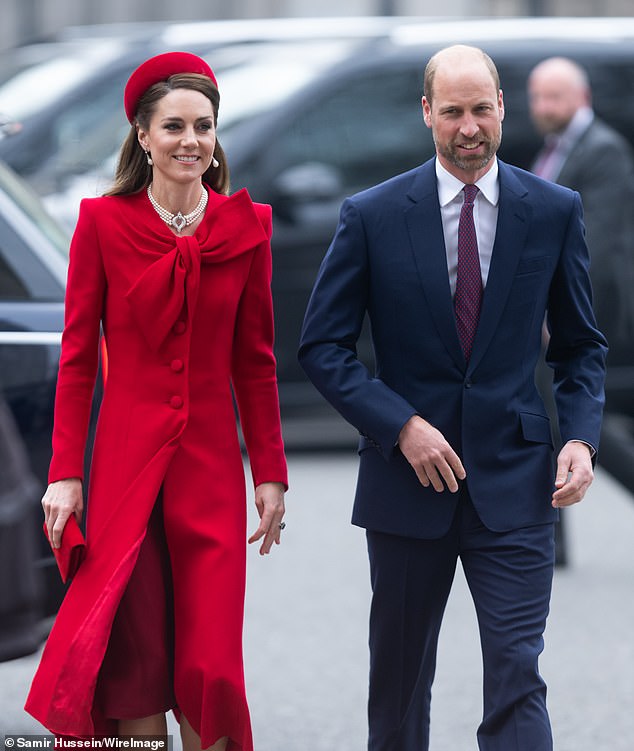 Sussex Squad members have a long history of portraying Meghan online as a flawless, persecuted heroine while relentlessly attacking the wider British Royal Family, in particular the Prince and Princess of Wales (pictured in March last year)