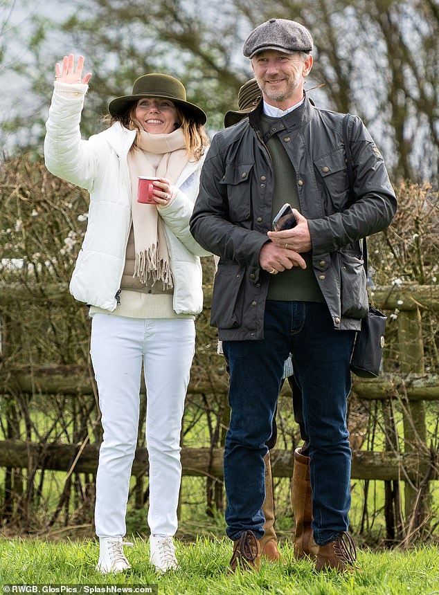 The couple were all smiles as they watched their horse Lift Me Up – named after former Spice Girl Geri’s first solo single – gallop home in third place at the Kimblewick Easter point-to-point