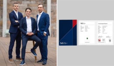 The three founders (left); A grading report (right) by Swiss International Gemlab image