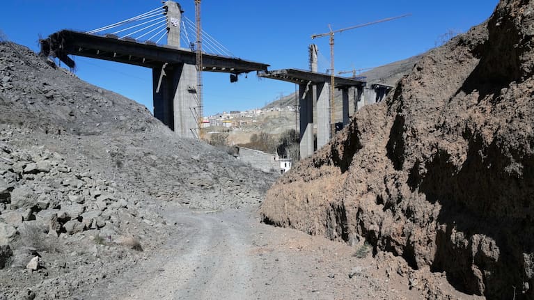 A newly constructed bridge struck by US airstrikes Thursday is seen in Karaj, west of Tehran, Iran, Friday, April 3, 2026.