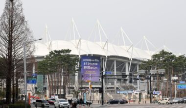 A banner welcoming BTS