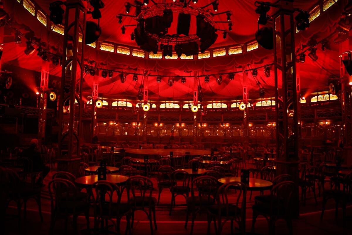 Inside a theater tent.