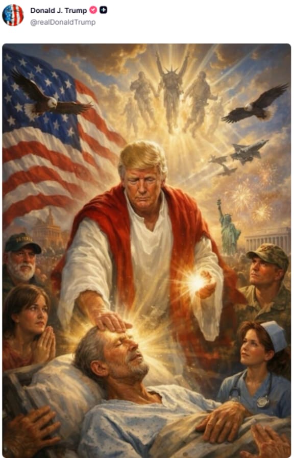 US President Donald Trump posted an AI-generated image of himself to social media.