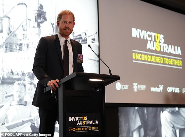 Britain's Prince Harry, the Duke of Sussex speaks during the Invictus Australia Reception as he visits the Australian War Memorial in Canberra on April 15, 2026. (Photo by Jonathan Brady / POOL / AFP via Getty Images)