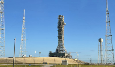 NASA's mobile launcher 1 rolls from Launch Pad 39B to the Vehicle Assembly Building at the agency's Kennedy Space Center in Florida.