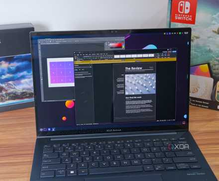 A Linux laptop running Windows apps, specifically Adobe Photoshop and Microsoft Word