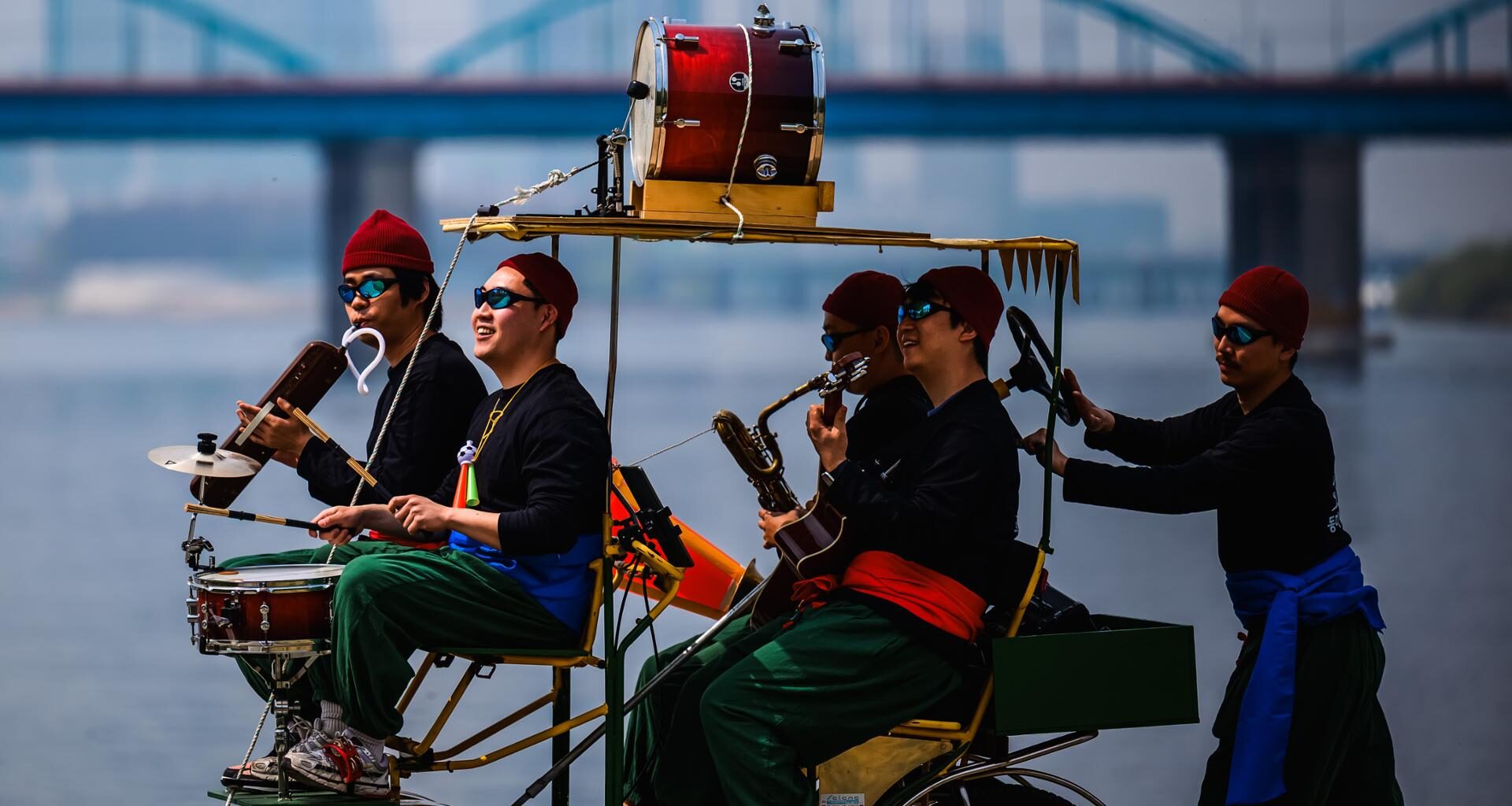 Dongmi Bicycle Club performs at Han River Park in Seoul during an interview with The Korea Times, April 3. Korea Times photo by Choi Won-suk